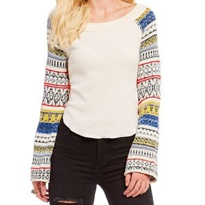 COPY - Waffle texture top with tribal print sleev…